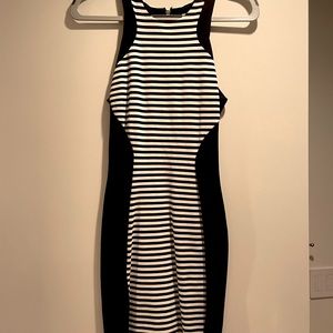 Torn by Ronny Kobo black and white striped, body con dress 🦓
